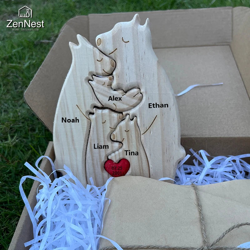 Engaging Personalized Wooden Bear Puzzle – A Heartfelt Family Keepsake
