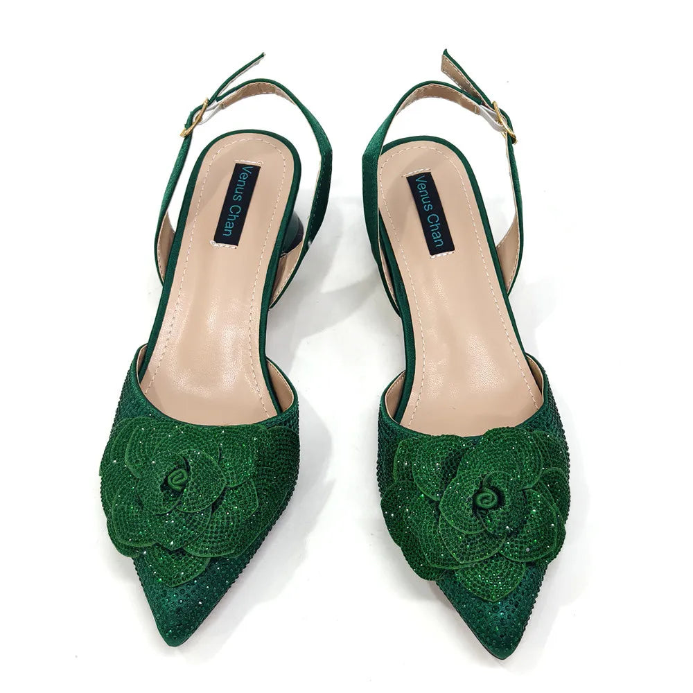 Elegant Peach Shoe and Bag Set – Stunning Rhinestone Slingbacks with Pearls Knot