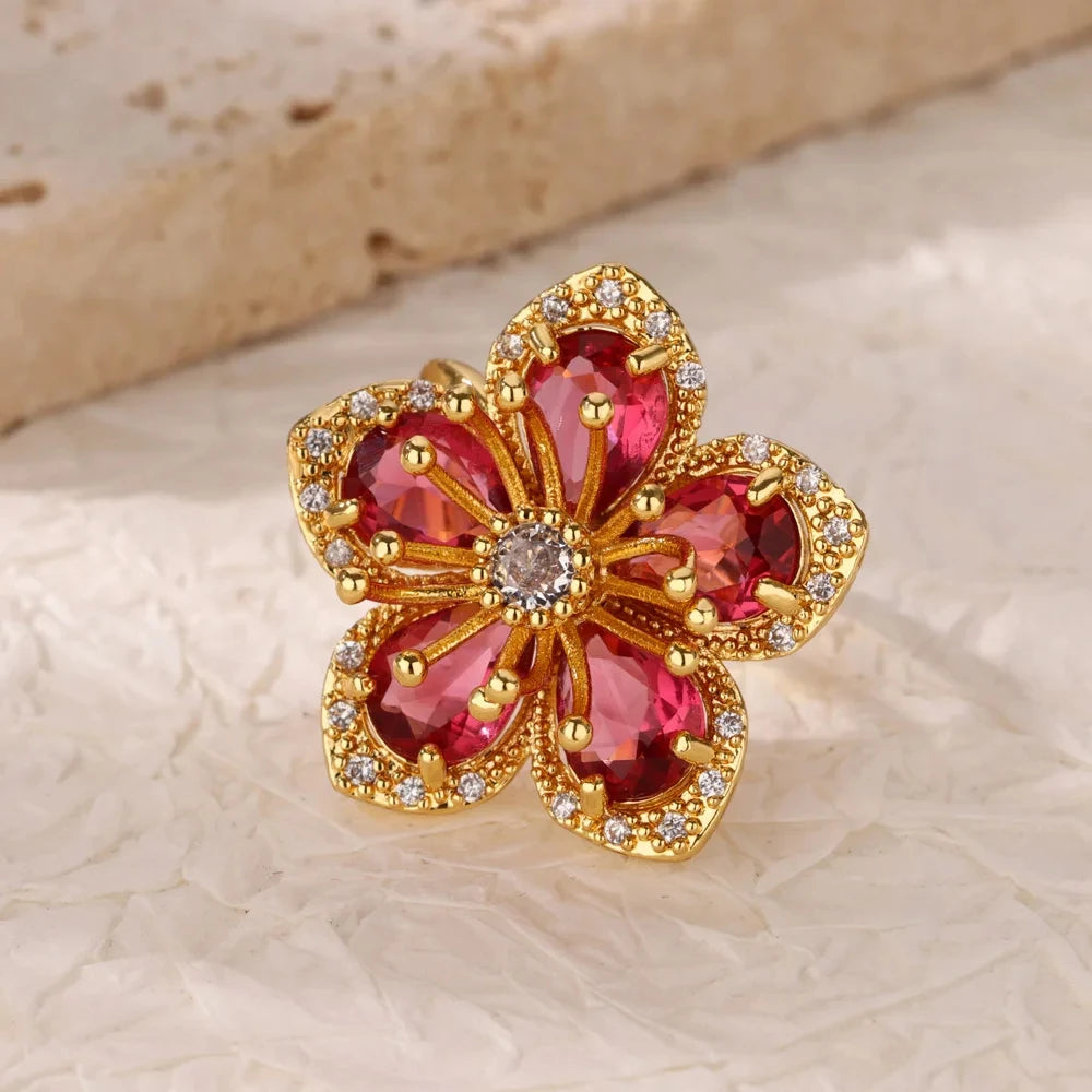 Elegant Colorful Heart Zircon Ring - Luxury Gold Plated Design for Every Occasion