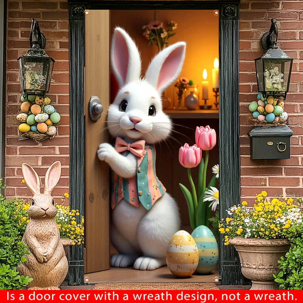 Easter Door Decoration - 2D Banner with Adorable Bunnies, Eggs & Flowers
