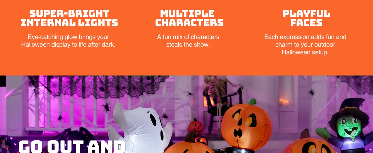 8 ft Halloween Inflatable Yard Decoration: Spooky Witch, Ghost, Skeleton & Pumpkin Patch for Your Outdoor Display