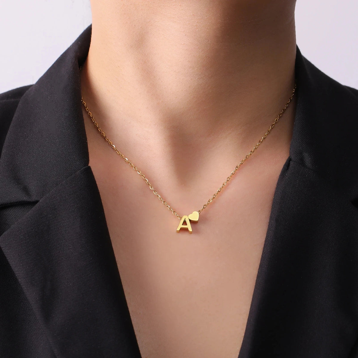 Personalized Minimalist Necklace – A-Z Initial Pendant in Stainless Steel & Gold