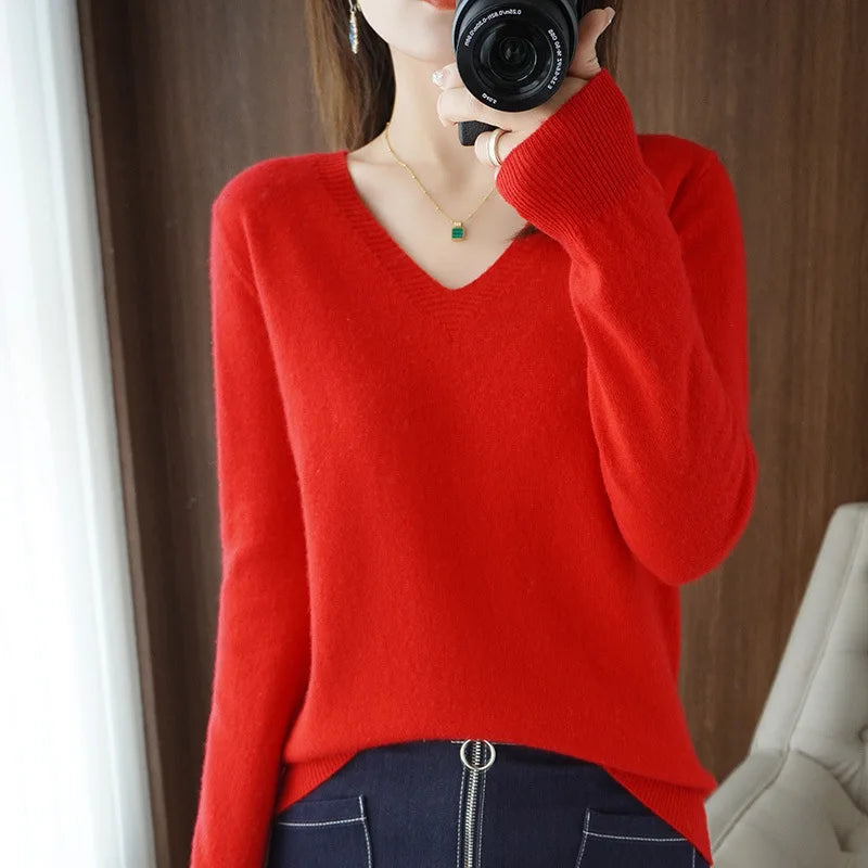 Luxurious Cashmere V-neck Pullover Sweater - Embrace Comfort in Style