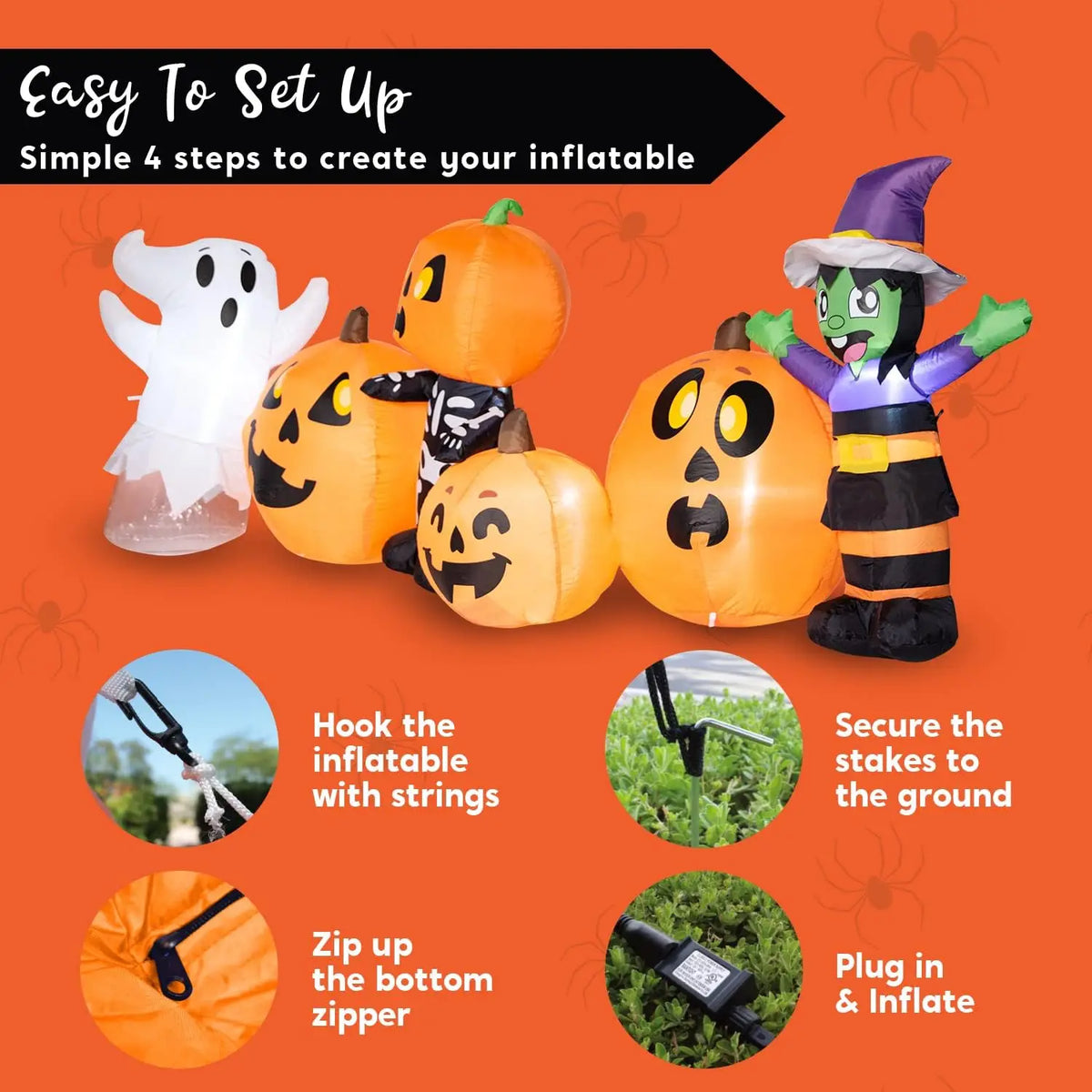 8 ft Halloween Inflatable Yard Decoration: Spooky Witch, Ghost, Skeleton & Pumpkin Patch for Your Outdoor Display