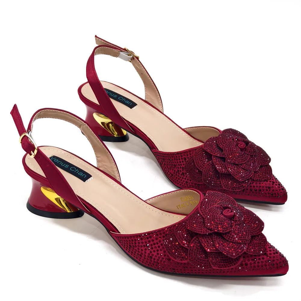 Elegant Peach Shoe and Bag Set – Stunning Rhinestone Slingbacks with Pearls Knot