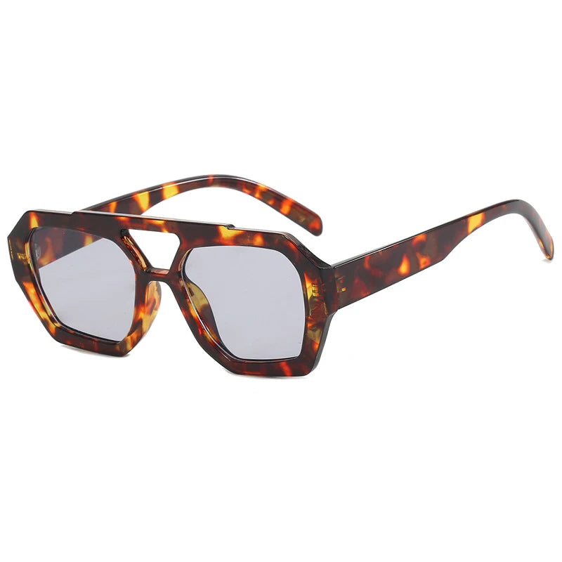 Arvin Vintage Square Leopard Blue Sunglasses with UV400 protection and double bridge design – retro modern unisex eyewear - OLM Store