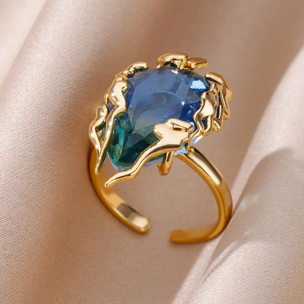 Elegant Colorful Heart Zircon Ring - Luxury Gold Plated Design for Every Occasion