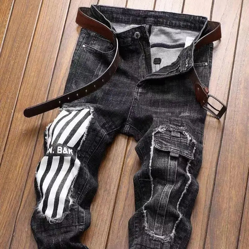 Korean Style Blue Designer Denim Trousers - OLM Store
