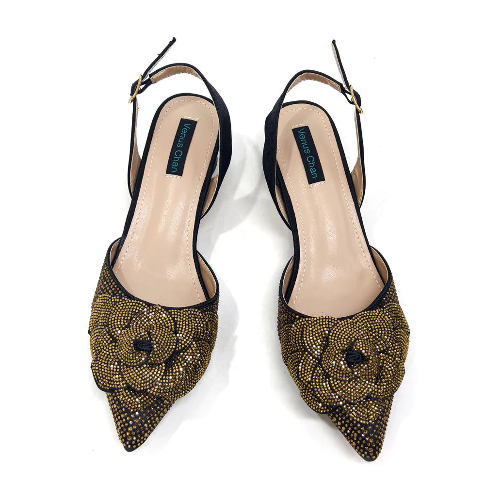 Elegant Peach Shoe and Bag Set – Stunning Rhinestone Slingbacks with Pearls Knot
