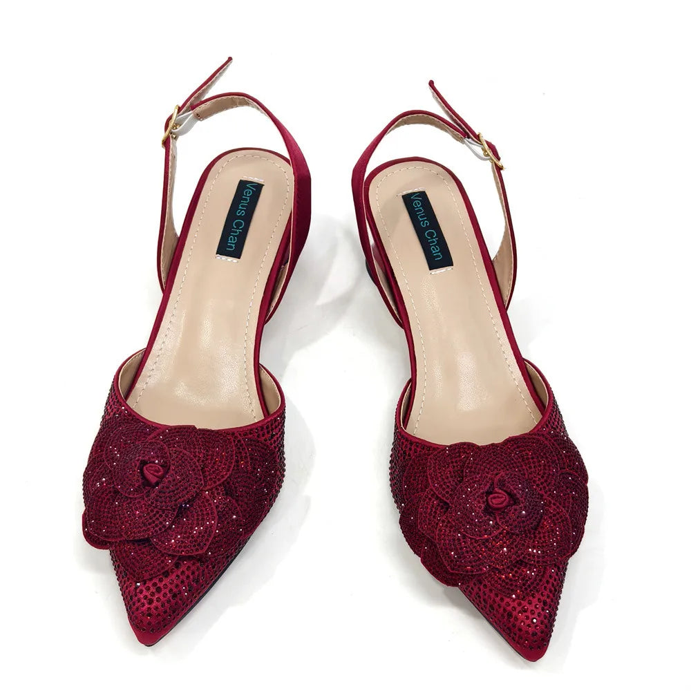 Elegant Peach Shoe and Bag Set – Stunning Rhinestone Slingbacks with Pearls Knot