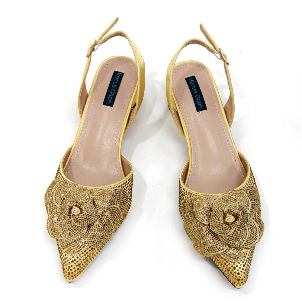Elegant Peach Shoe and Bag Set – Stunning Rhinestone Slingbacks with Pearls Knot