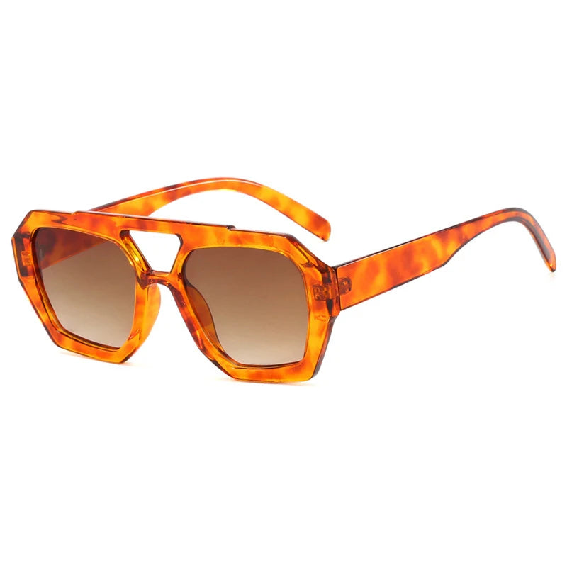 Arvin Vintage Square Leopard Blue Sunglasses with UV400 protection and double bridge design – retro modern unisex eyewear - OLM Store