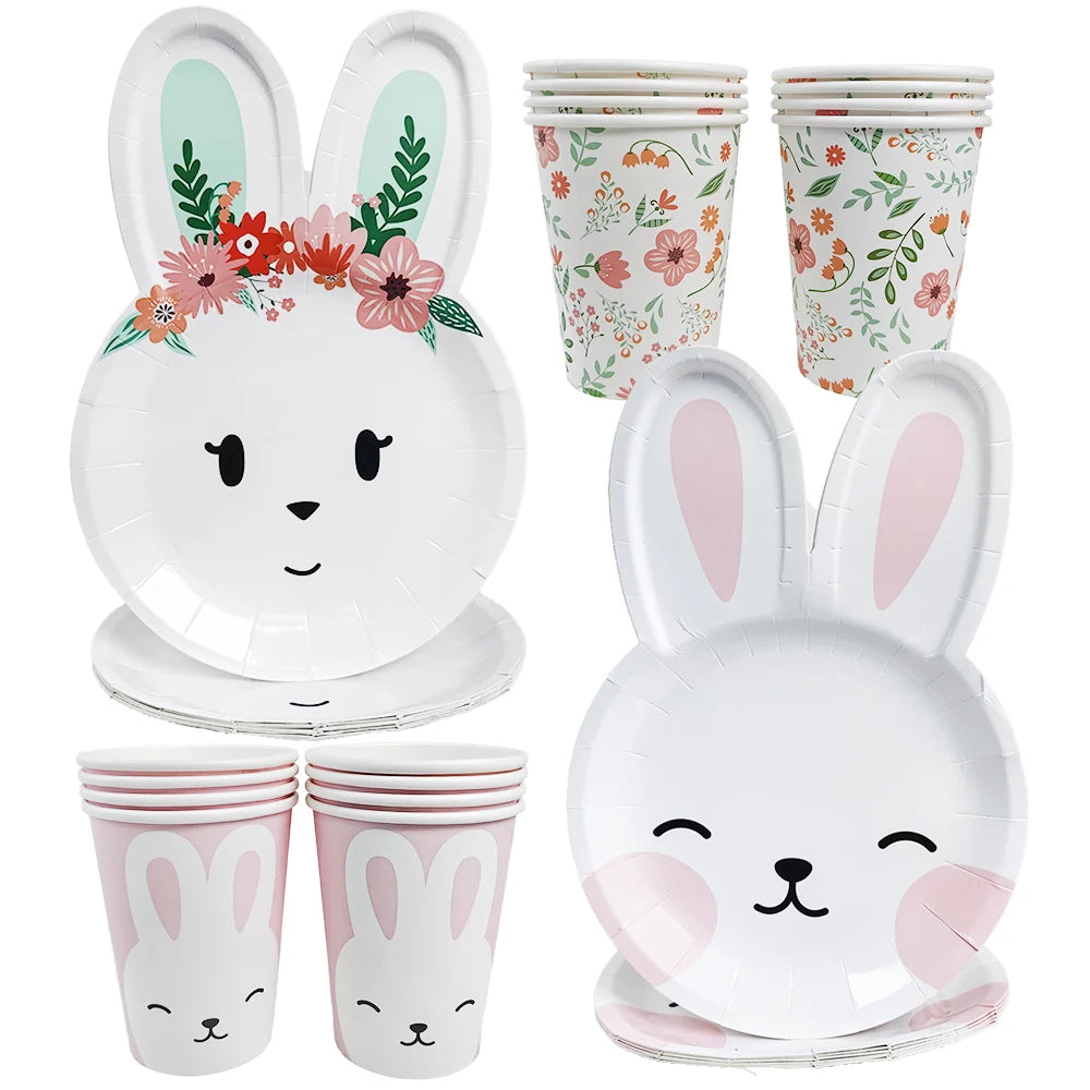 Easter Bunny Tableware Set – Adorable Disposable Plates, Cups & Napkins for Celebration Fun!