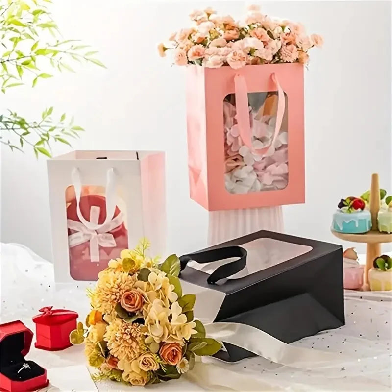 Elegant Transparent Window Gift Bags - Set of 5 or 10 for Luxurious Gifting