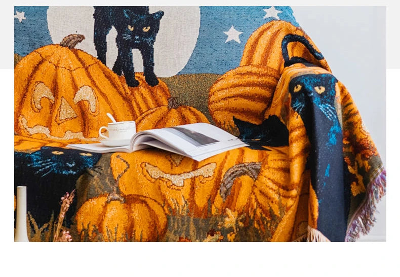 Bring Home the Comfort of the Halloween Pumpkin Cat Throw Blanket