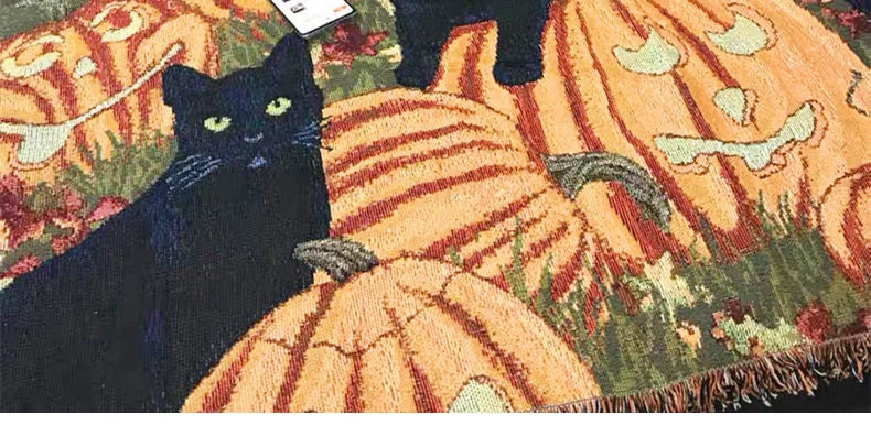 Bring Home the Comfort of the Halloween Pumpkin Cat Throw Blanket