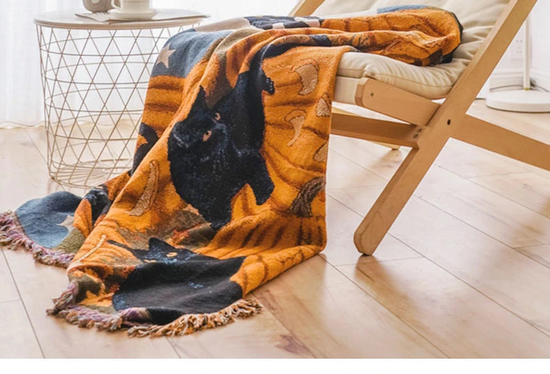 Bring Home the Comfort of the Halloween Pumpkin Cat Throw Blanket