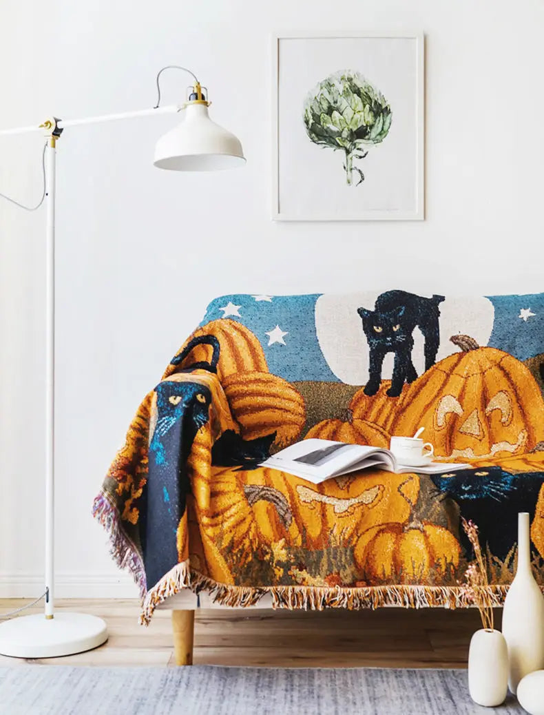 Bring Home the Comfort of the Halloween Pumpkin Cat Throw Blanket