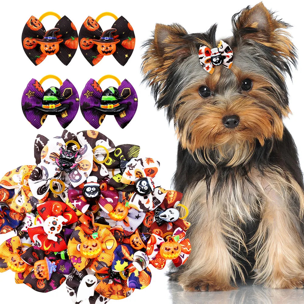 10/20PCS Halloween Pet Dog Hair Bows – Spooky Style for Your Furry Friends