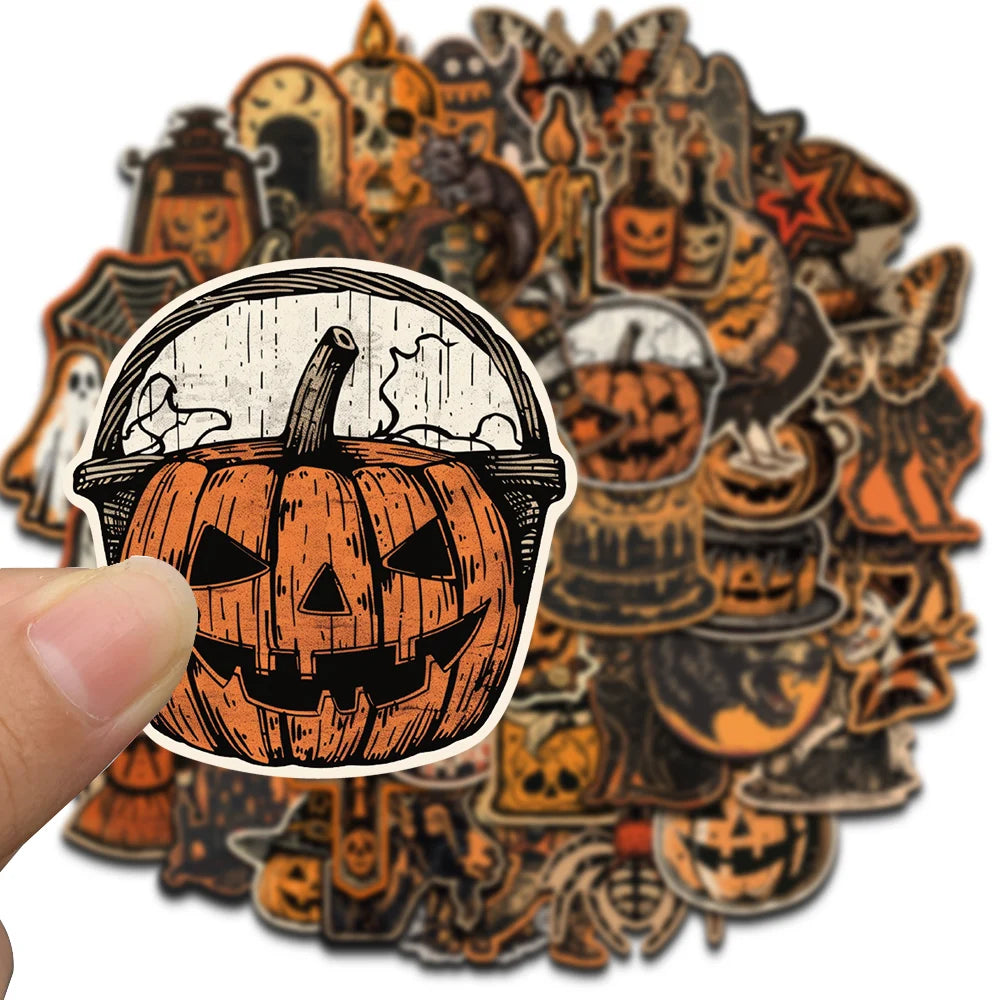 Transform Your Decor with 50/100PCS Retro Halloween Stickers – Perfect for Spooky Customization!