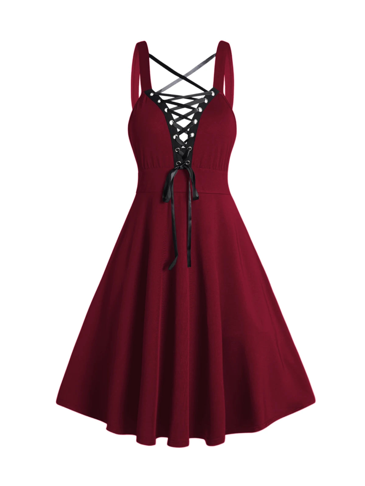 Chic Gothic Dress Outfit for Women: Open Front Jacket & Lace-Up Crisscross Dress