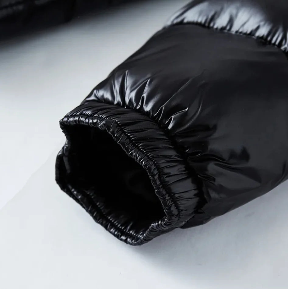 Stylish Couples Black Glossy Down Jacket - Elevate Your Winter Look Together