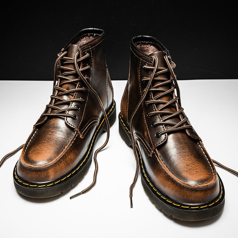 Men’s Cowhide Leather High-Top Boots with Square Toe