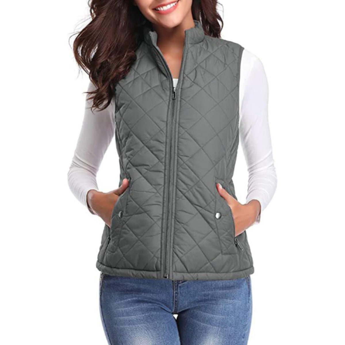 Women's Grey Quilted Vest