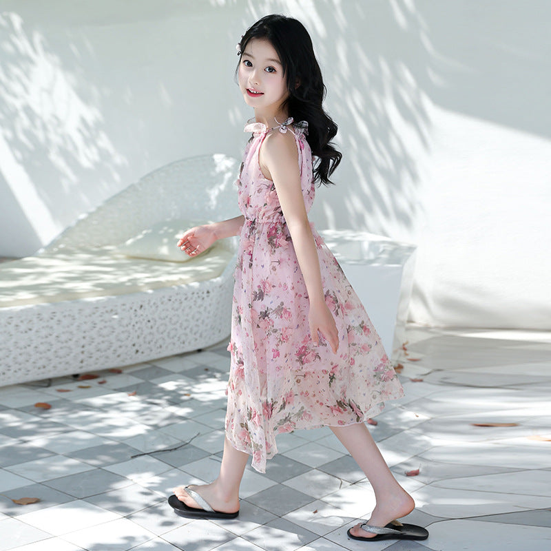 Enchanting Girls' Summer Bohemian Dress - Floral Beach Maxi Delight