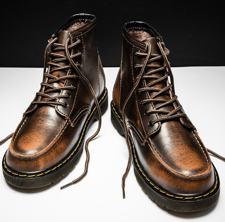 Men’s Cowhide Leather High-Top Boots with Square Toe