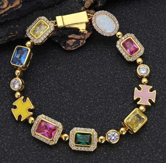 Elevate Your Style with the Gold-Plated Hip-Hop Gemstone Necklace
