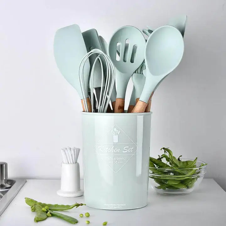 Nordic Silicone Cooking Utensils Set - 12 Essential Pieces for Effortless Cooking