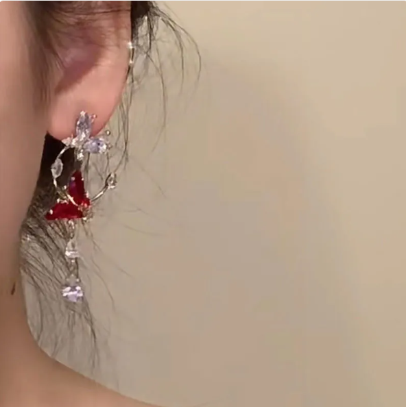 Red Butterfly Long Statement Earrings