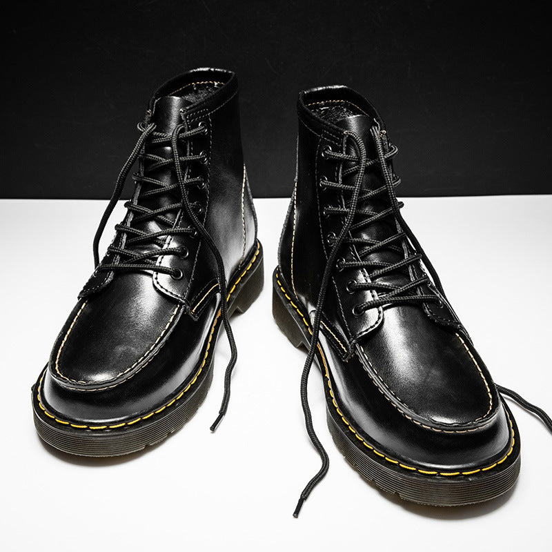 Men’s Cowhide Leather High-Top Boots with Square Toe