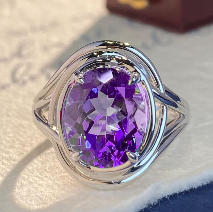 Women’s Purple-Centerpiece Electroplated Copper Fashion Ring