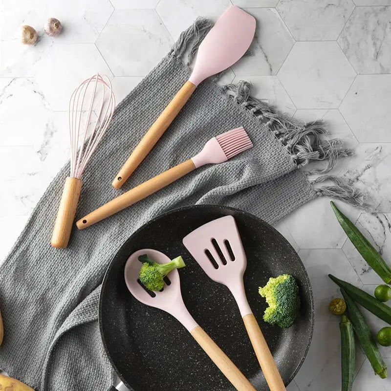 Nordic Silicone Cooking Utensils Set - 12 Essential Pieces for Effortless Cooking